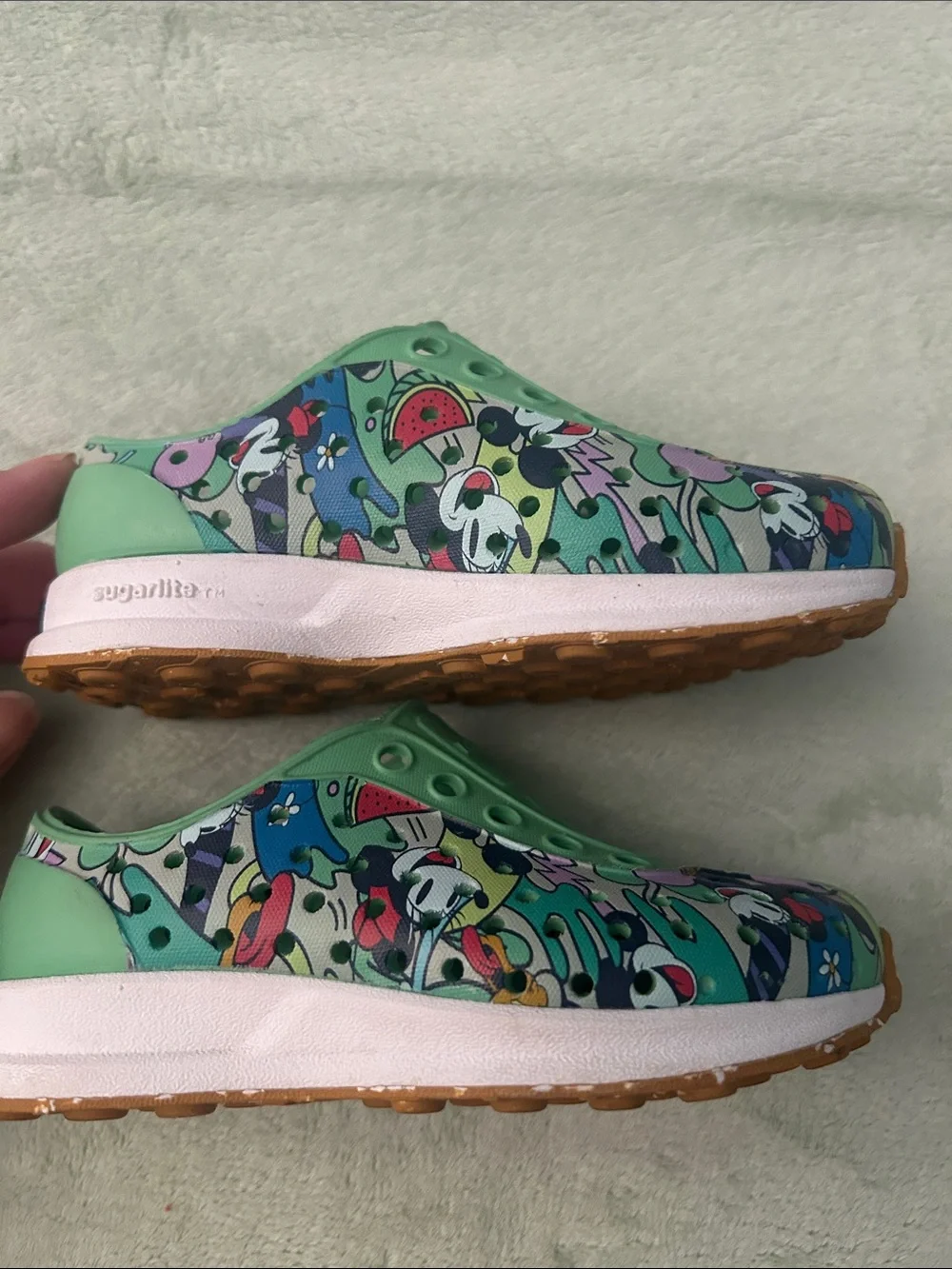 Native Disney Kids Slip-On Water Shoes in Mint Green with Multicolor Graphic